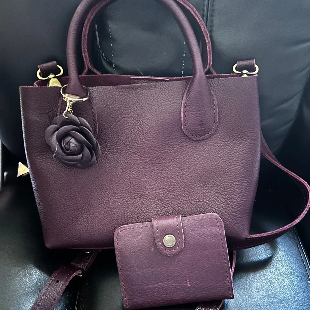 Portland Leather Chic Plum small Tote Bag and Wallet Set - Picture 1 of 4